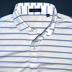 Turtleson Men’s Performance Golf Polo Shirt Medium | White Blue Stripe Stretch
